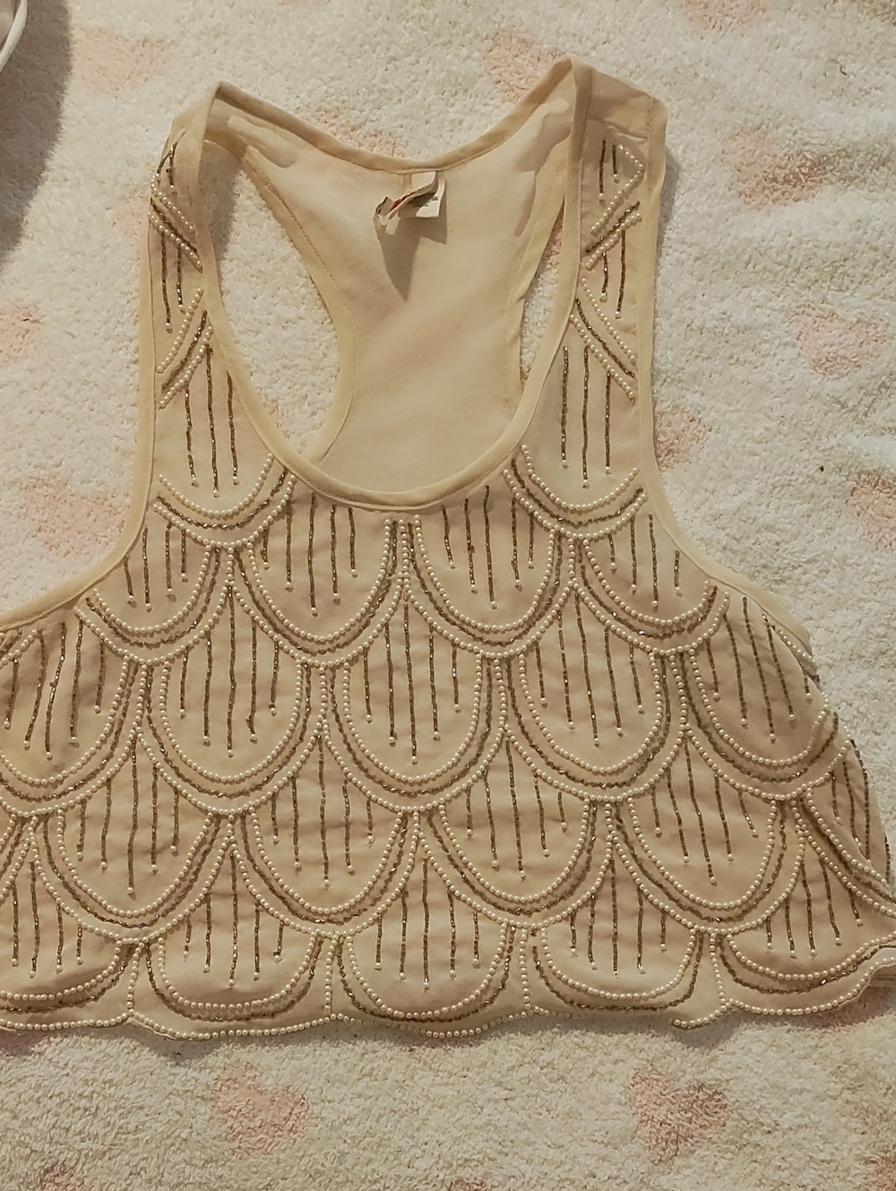 RAGA Beaded Scallop Crop Tank Top - Cream